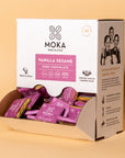 Vanilla Sesame Dark Chocolate Mini Box open display box, angled view