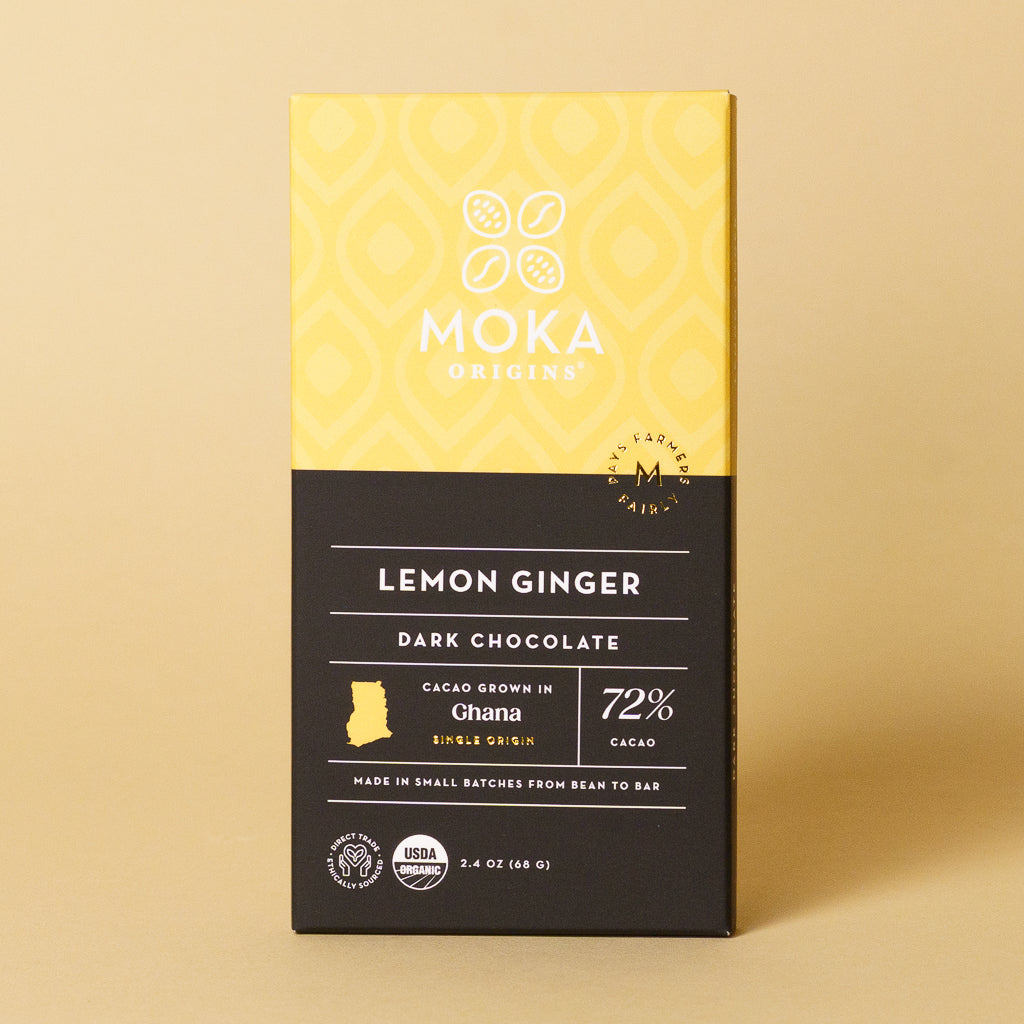 Lemon Ginger Dark Chocolate bar, front of package