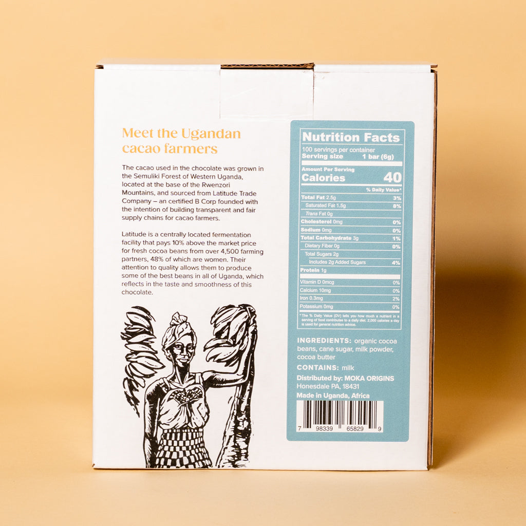 Dark Milk Chocolate Mini Box back panel with ingredients and nutrition facts