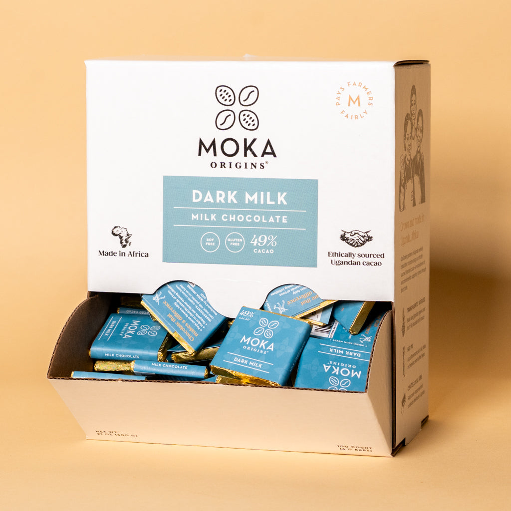 Dark Milk Chocolate Mini Box open display box, angled view