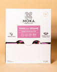 Moka Origins Vanilla Sesame Dark Chocolate Mini Box, 100-count display box, front