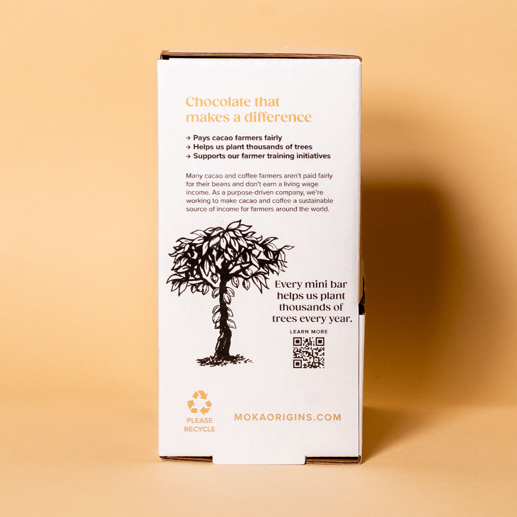 Vanilla Sesame Dark Chocolate Mini Box panel, chocolate that makes a difference