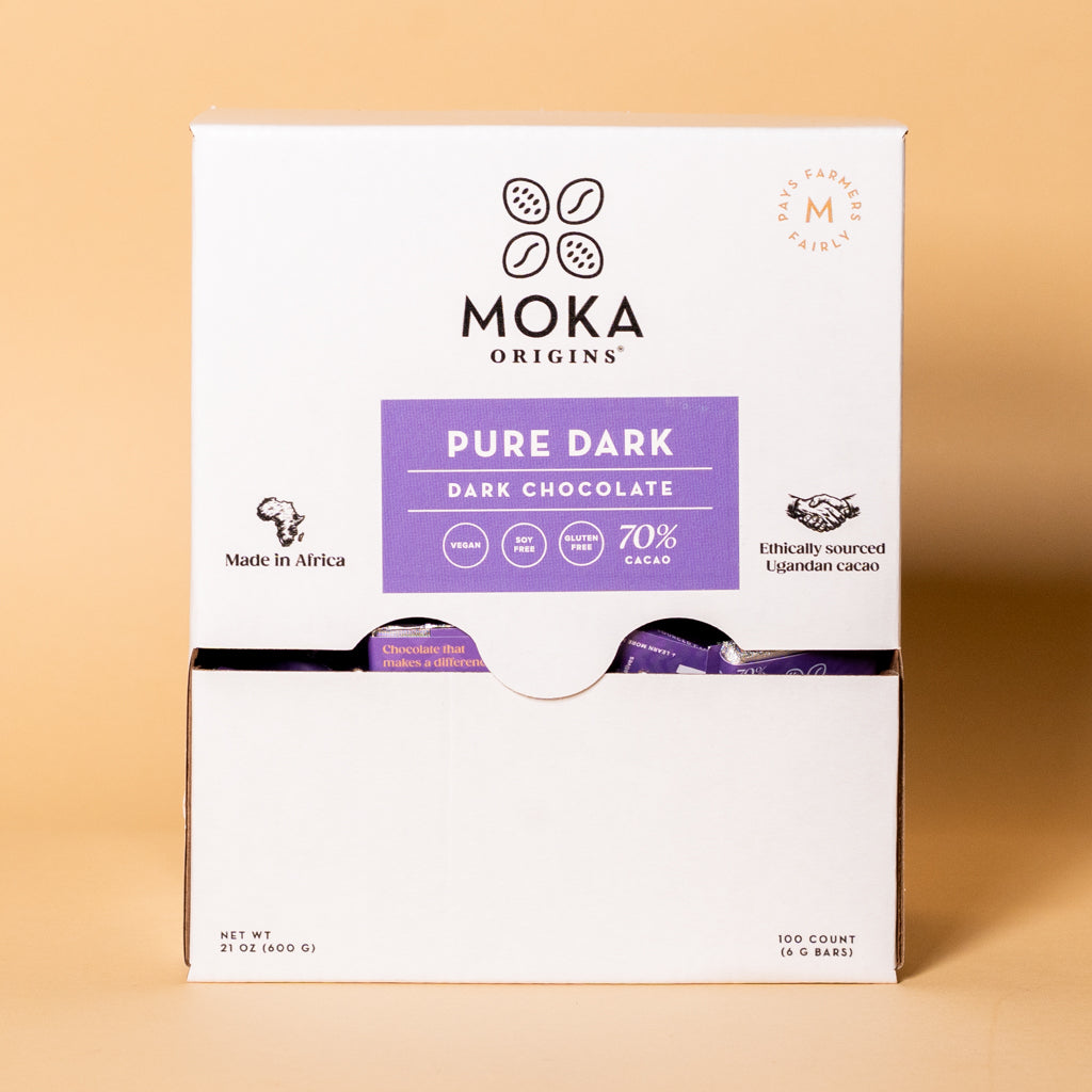 Moka Origins Pure Dark Chocolate Mini Box, 100-count display box, front