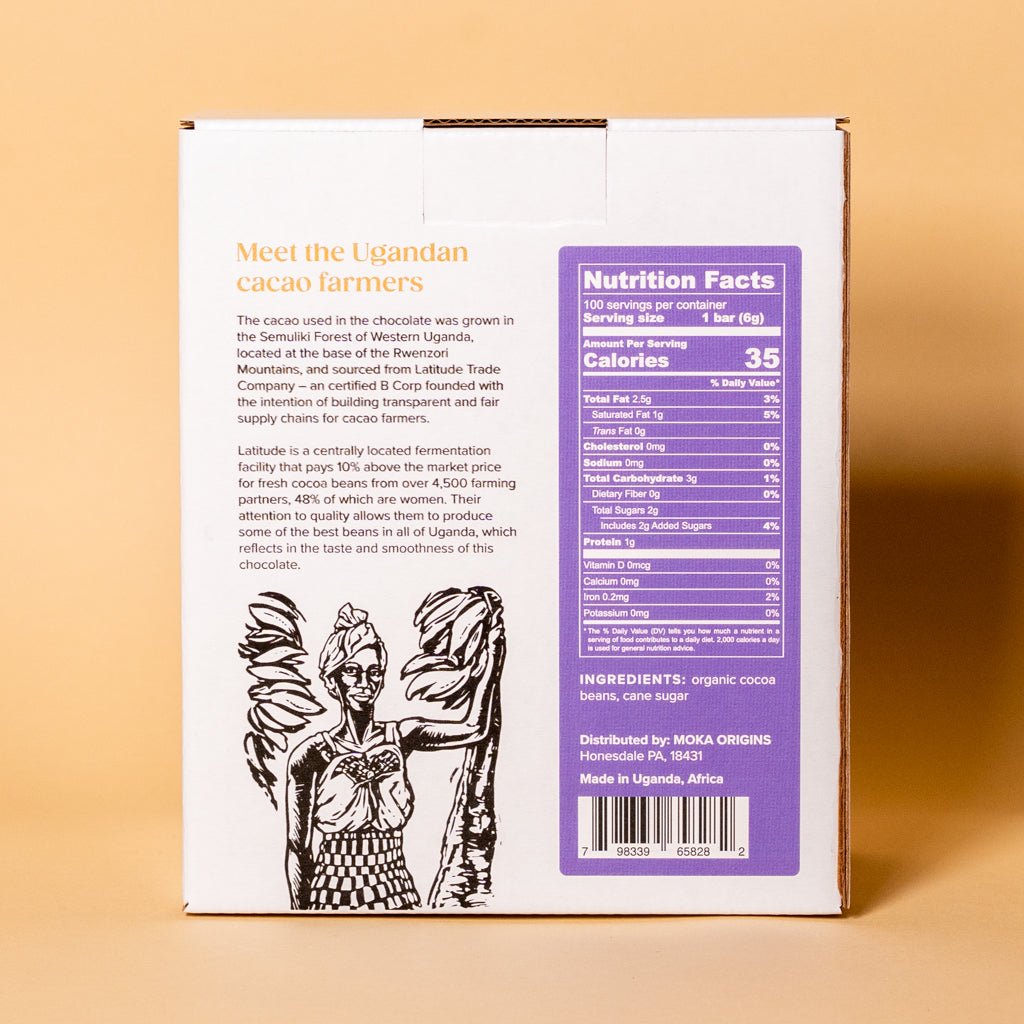 Pure Dark Chocolate Mini Box back panel with ingredients and nutrition facts
