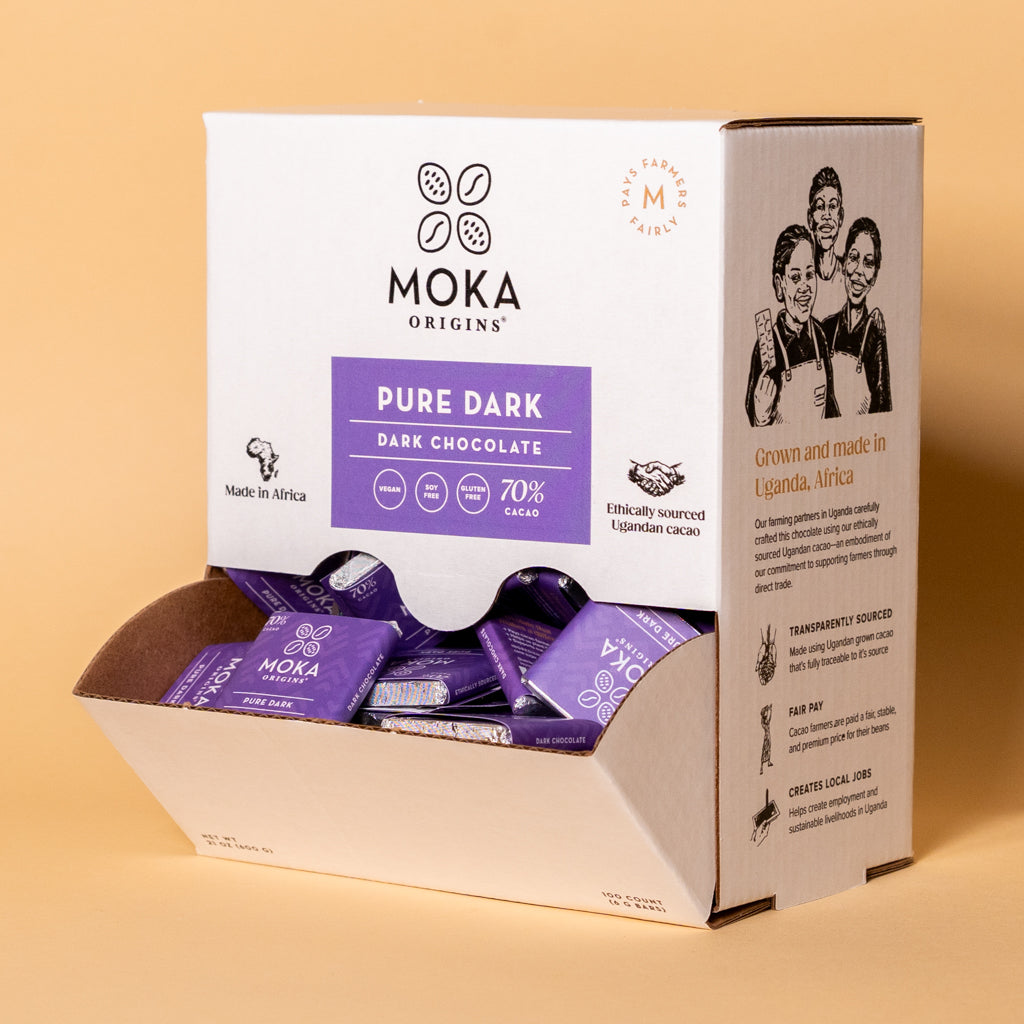 Pure Dark Chocolate Mini Box open display box showing side panel